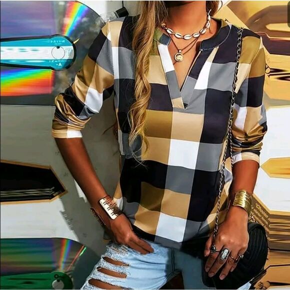 BRAND NEW PLAIT LONG SLEEVES V-NECK T-SHIRTS - Picture 5 of 16